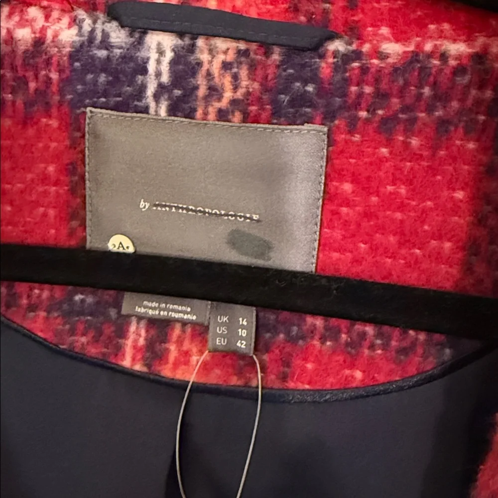 Anthropologie Wool-Blend Check Coat